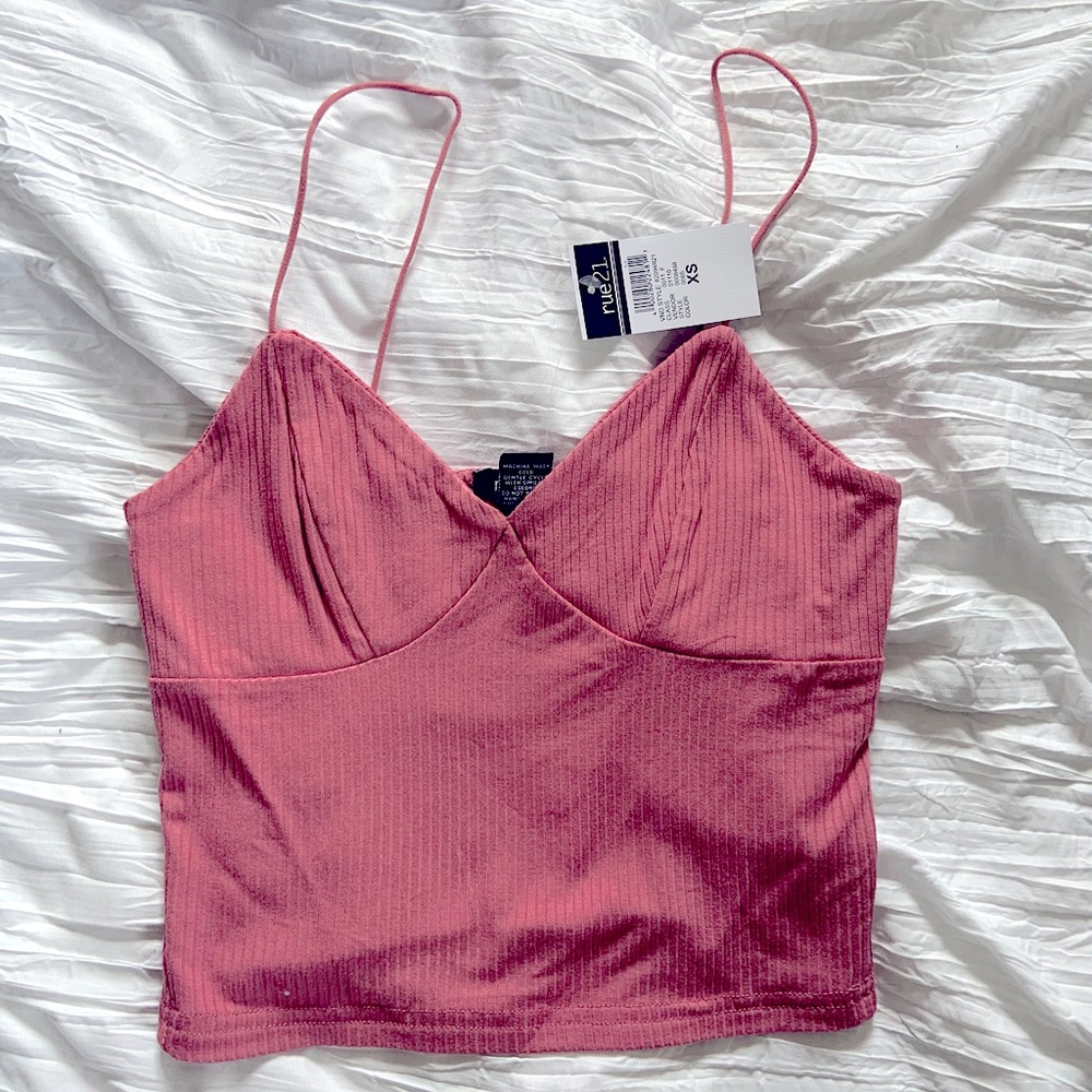 Pink Fitted Ribbed Tank Top